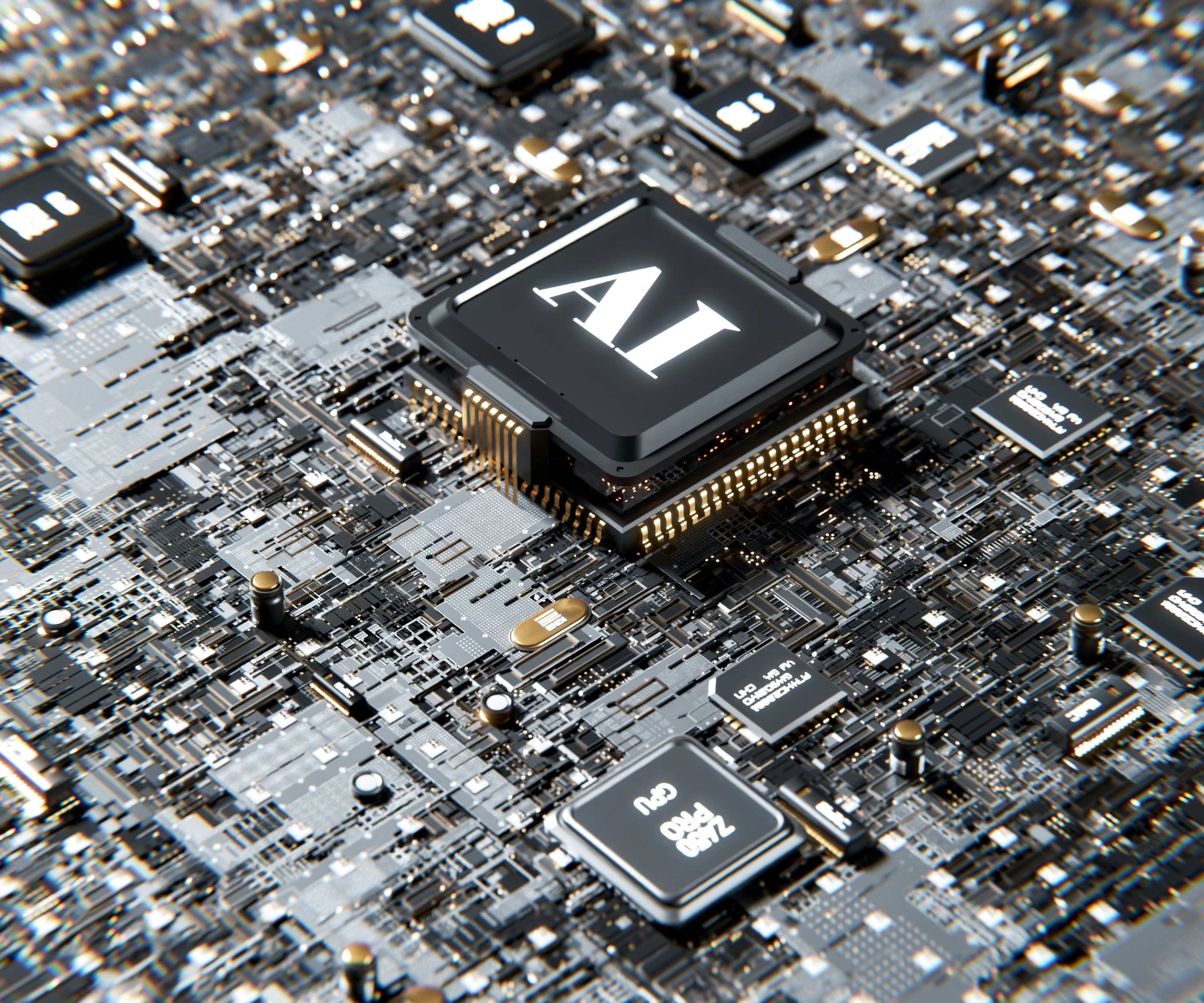 Close-up of a computer chip representing artificial intelligence