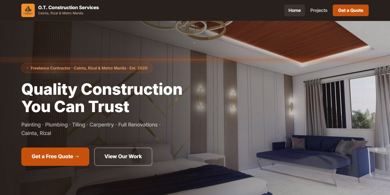O.T. Construction Services website screenshot